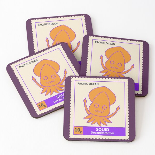 Item preview, Kawaii Cute Silly Orange Squid, Ocean Stamp Collection designed and sold by vystudio.