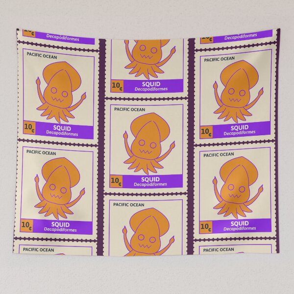 Item preview, Kawaii Cute Silly Orange Squid, Ocean Stamp Collection designed and sold by vystudio.
