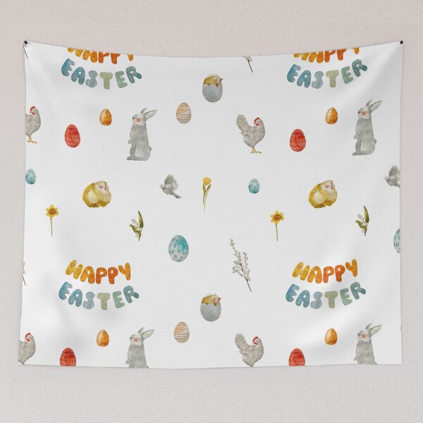 Item preview, Happy Easter title rabbit egg watercolor pattern designed and sold by Yana Mustafina | Boho Soulful Designs.