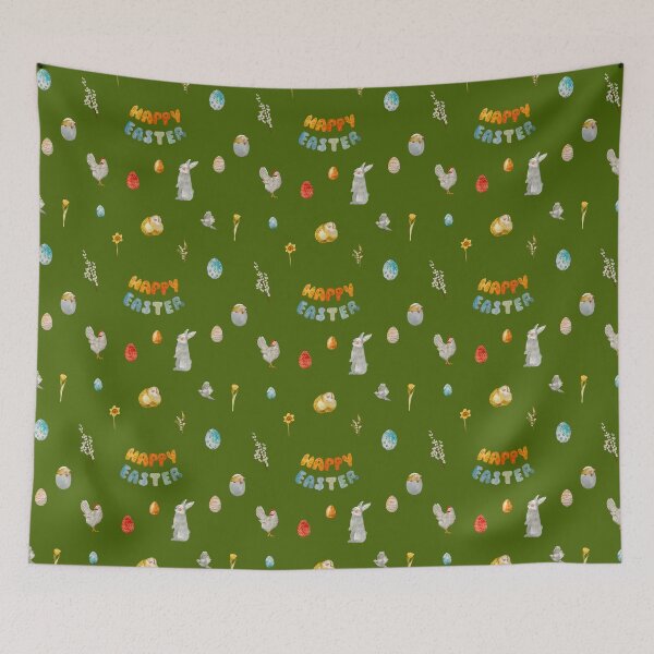 Item preview, Happy Easter title rabbit green watercolor pattern designed and sold by Yana Mustafina | Boho Soulful Designs.
