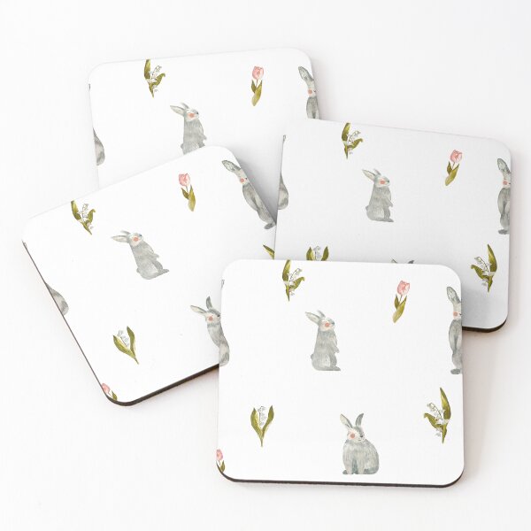 Item preview, Rabbit tulip pink snowdrop pattern a watercolor  designed and sold by Yana Mustafina | Boho Soulful Designs.