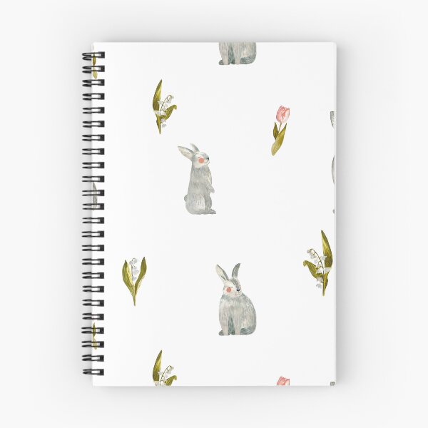 Item preview, Rabbit tulip pink snowdrop pattern a watercolor  designed and sold by Yana Mustafina | Boho Soulful Designs.