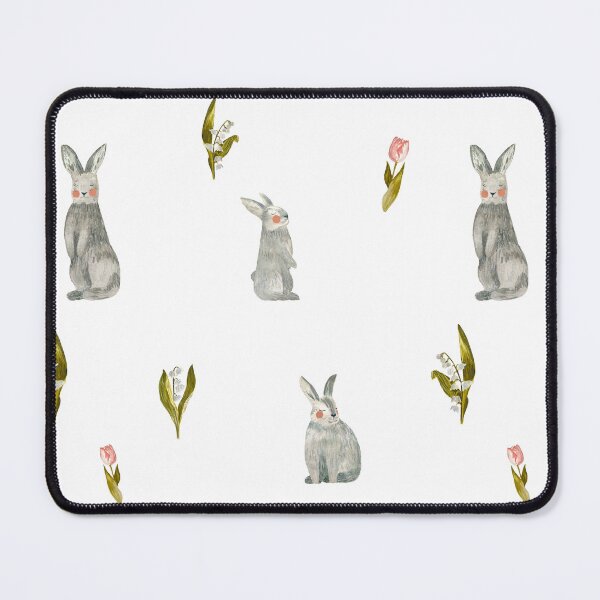 Item preview, Rabbit tulip pink snowdrop pattern a watercolor  designed and sold by Yana Mustafina | Boho Soulful Designs.