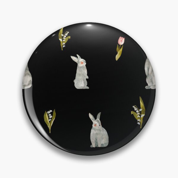 Item preview, Rabbit tulip pink snowdrop pattern a watercolor black designed and sold by Yana Mustafina | Boho Soulful Designs.