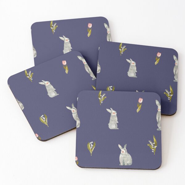 Item preview, Rabbit tulip snowdrop violet pattern a watercolor  designed and sold by Yana Mustafina | Boho Soulful Designs.