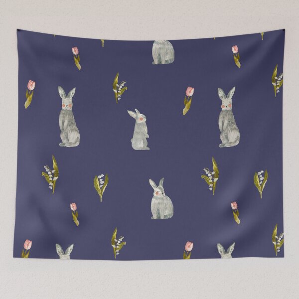 Item preview, Rabbit tulip snowdrop violet pattern a watercolor  designed and sold by Yana Mustafina | Boho Soulful Designs.
