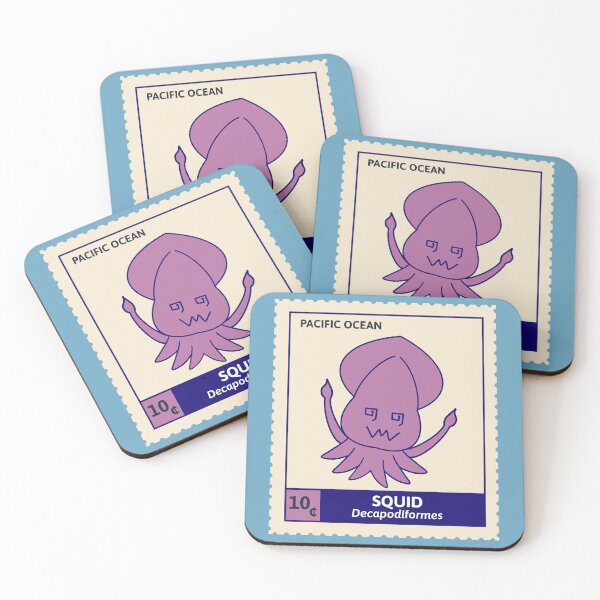 Item preview, Kawaii Cute Silly Purple Squid, Ocean Stamp Collection designed and sold by vystudio.