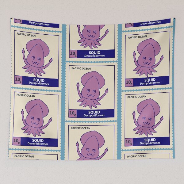 Item preview, Kawaii Cute Silly Purple Squid, Ocean Stamp Collection designed and sold by vystudio.