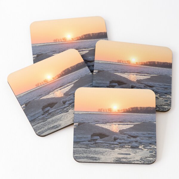Item preview, Rough Ice Floes Sunset on Lake Erie at Welland Canal designed and sold by Georgia Mizuleva.