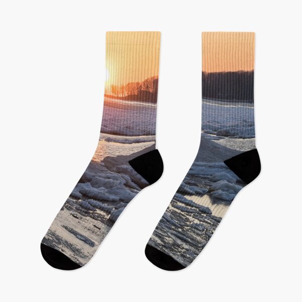 Item preview, Rough Ice Floes Sunset on Lake Erie at Welland Canal designed and sold by Georgia Mizuleva.