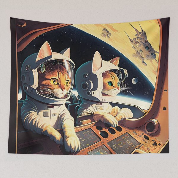 Item preview, Cute Cats in Space Retro Fantastic Japanese Anime  designed and sold by AIWanderer.