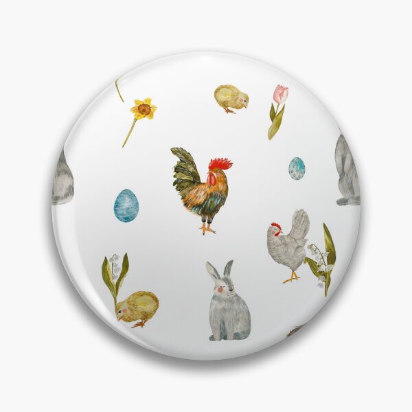 Item preview, Rooster egg rabbit tulip flower pattern watercolor designed and sold by Yana Mustafina | Boho Soulful Designs.