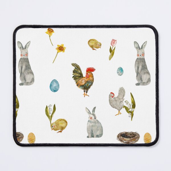 Item preview, Rooster egg rabbit tulip flower pattern watercolor designed and sold by Yana Mustafina | Boho Soulful Designs.