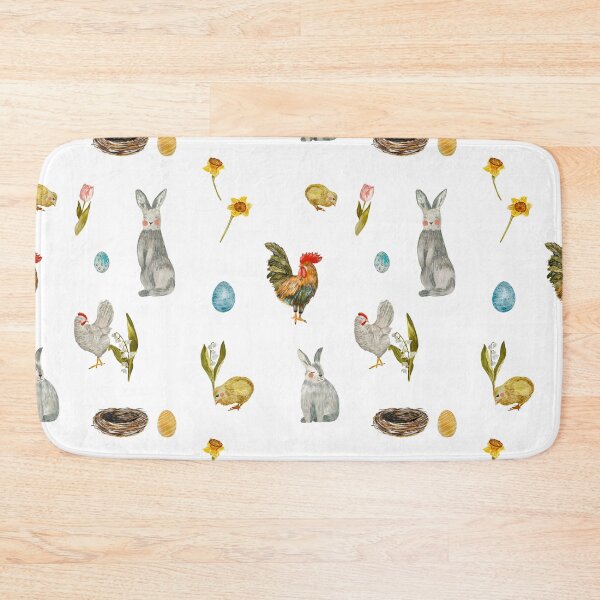 Item preview, Rooster egg rabbit tulip flower pattern watercolor designed and sold by Yana Mustafina | Boho Soulful Designs.