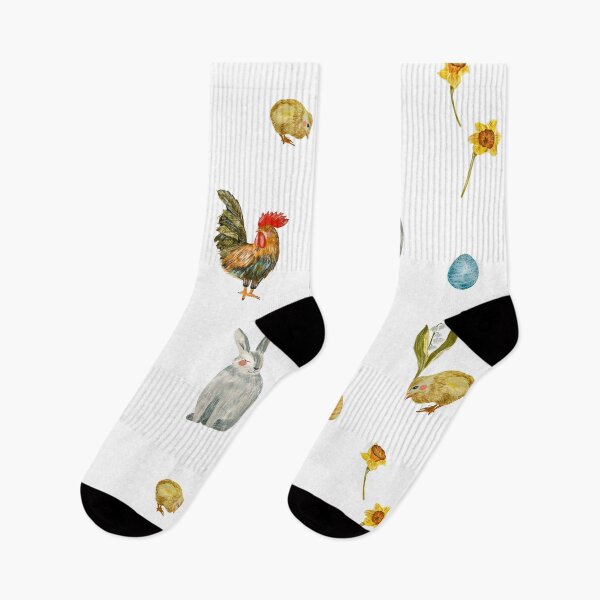 Item preview, Rooster egg rabbit tulip flower pattern watercolor designed and sold by Yana Mustafina | Boho Soulful Designs.