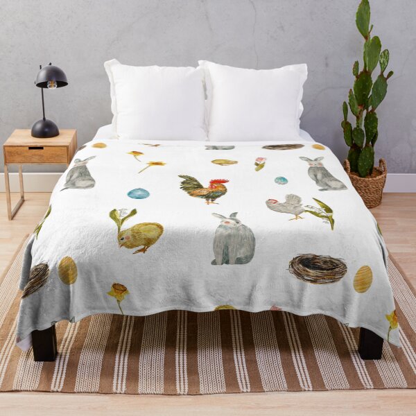 Item preview, Rooster egg rabbit tulip flower pattern watercolor designed and sold by Yana Mustafina | Boho Soulful Designs.