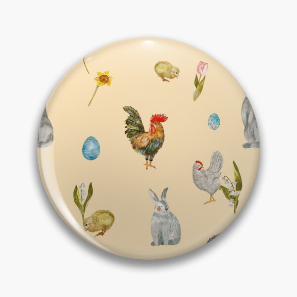 Item preview, Rooster chick egg rabbit beige pattern watercolor beige designed and sold by Yana Mustafina | Boho Soulful Designs.