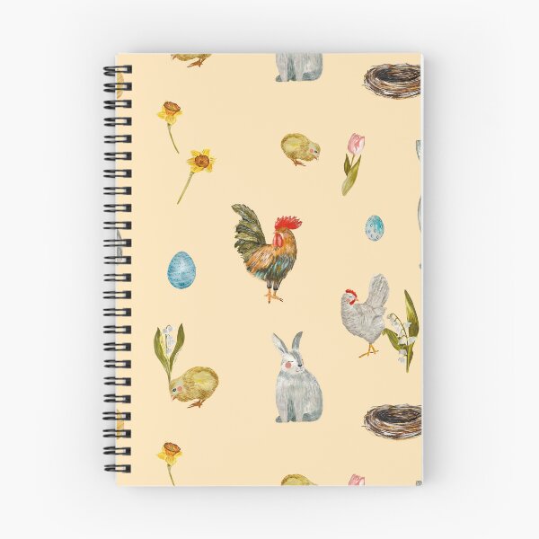 Item preview, Rooster chick egg rabbit beige pattern watercolor beige designed and sold by Yana Mustafina | Boho Soulful Designs.