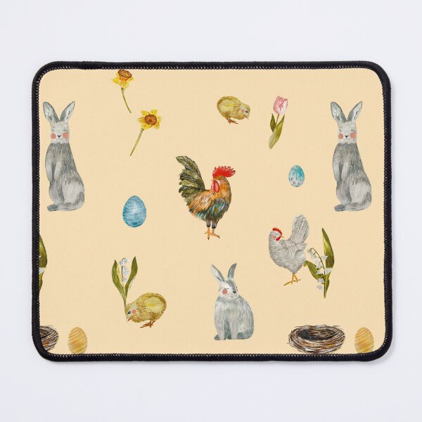 Item preview, Rooster chick egg rabbit beige pattern watercolor beige designed and sold by Yana Mustafina | Boho Soulful Designs.