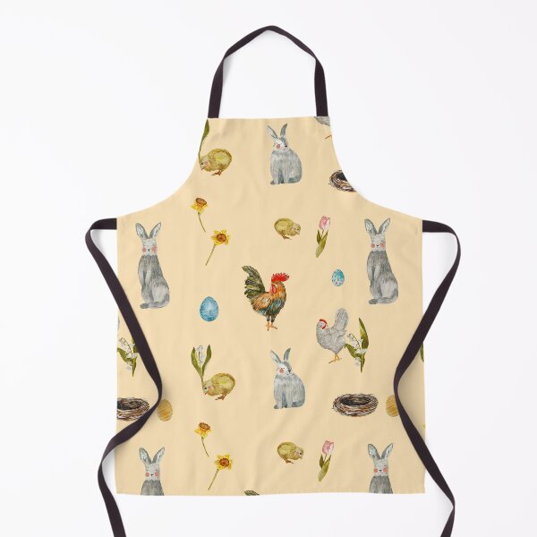 Item preview, Rooster chick egg rabbit beige pattern watercolor beige designed and sold by Yana Mustafina | Boho Soulful Designs.