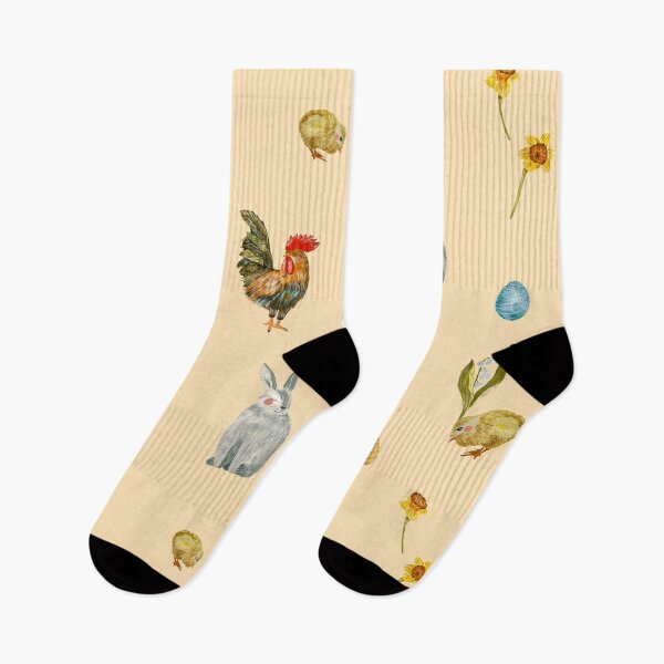 Item preview, Rooster chick egg rabbit beige pattern watercolor beige designed and sold by Yana Mustafina | Boho Soulful Designs.