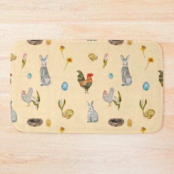 Item preview, Rooster chick egg rabbit beige pattern watercolor beige designed and sold by Yana Mustafina | Boho Soulful Designs.