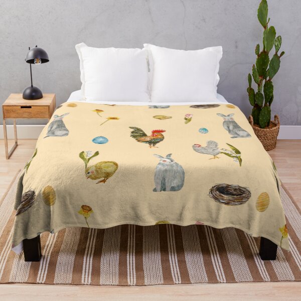 Item preview, Rooster chick egg rabbit beige pattern watercolor beige designed and sold by Yana Mustafina | Boho Soulful Designs.