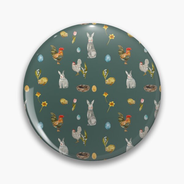 Item preview, Rooster chick egg rabbit blue pattern watercolor designed and sold by Yana Mustafina | Boho Soulful Designs.