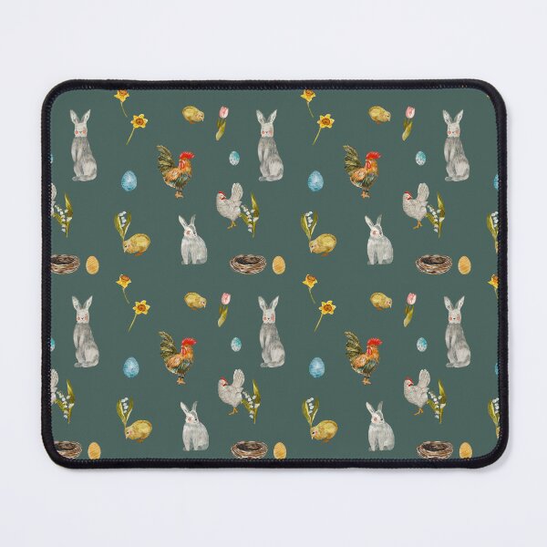 Item preview, Rooster chick egg rabbit blue pattern watercolor designed and sold by Yana Mustafina | Boho Soulful Designs.
