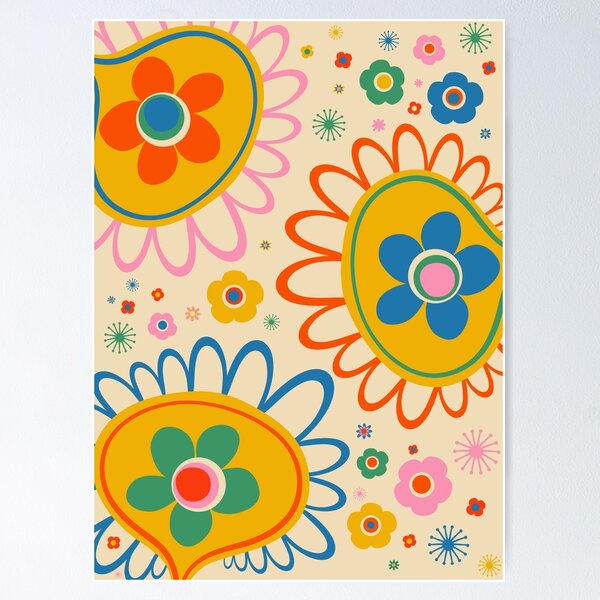 Item preview, Dulcie Flowers Colorful Retro Cheerful Abstract Floral Pattern Yellow Blue Orange Green Cream designed and sold by kierkegaard.
