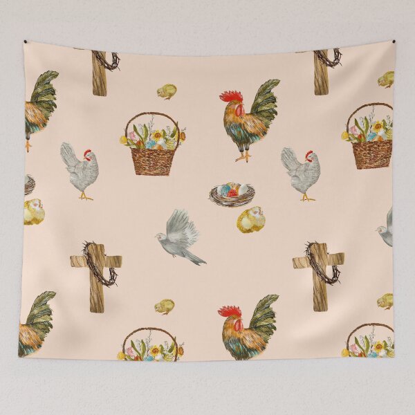 Item preview, Happy Easter cross egg pigeon pattern watercolor pink designed and sold by Yana Mustafina | Boho Soulful Designs.
