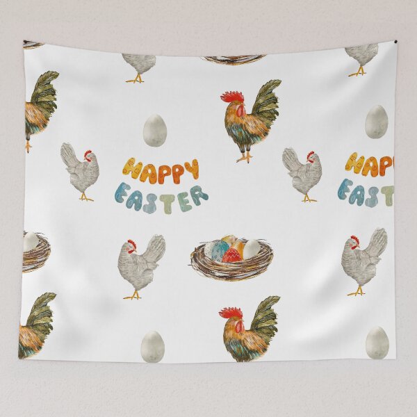 Item preview, Nest rooster chicken egg Easter pattern watercolor designed and sold by Yana Mustafina | Boho Soulful Designs.