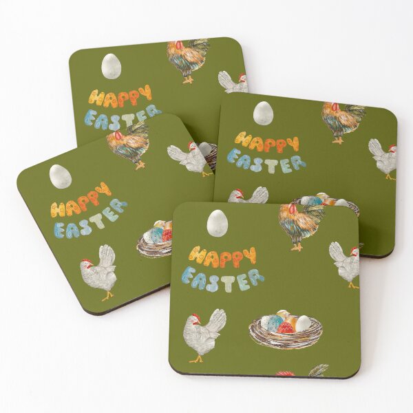 Item preview, Nest rooster chicken egg Easter pattern watercolor green designed and sold by Yana Mustafina | Boho Soulful Designs.