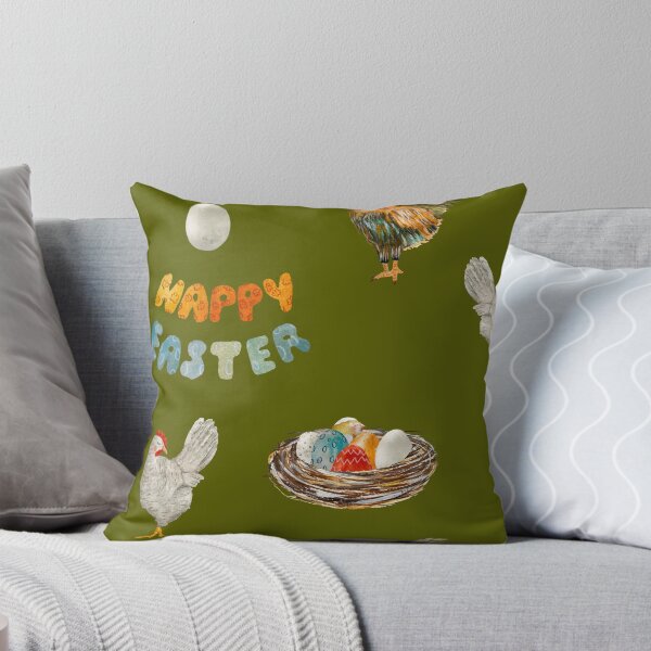 Item preview, Nest rooster chicken egg Easter pattern watercolor green designed and sold by Yana Mustafina | Boho Soulful Designs.
