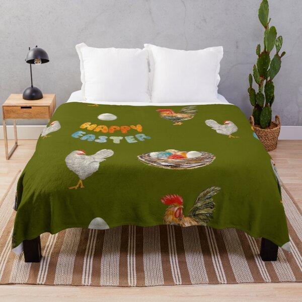 Item preview, Nest rooster chicken egg Easter pattern watercolor green designed and sold by Yana Mustafina | Boho Soulful Designs.