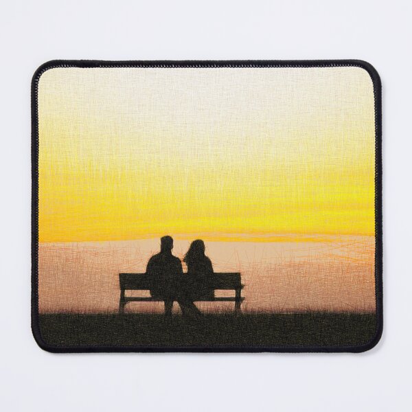 Item preview, Couple sitting on a bench at sunset. Image is made entirely using lines. designed and sold by janesg.