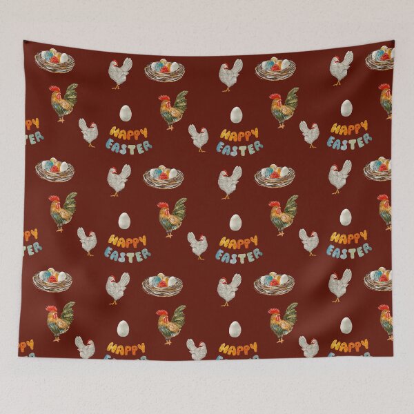 Item preview, Nest rooster chicken egg Easter pattern watercolor red designed and sold by Yana Mustafina | Boho Soulful Designs.