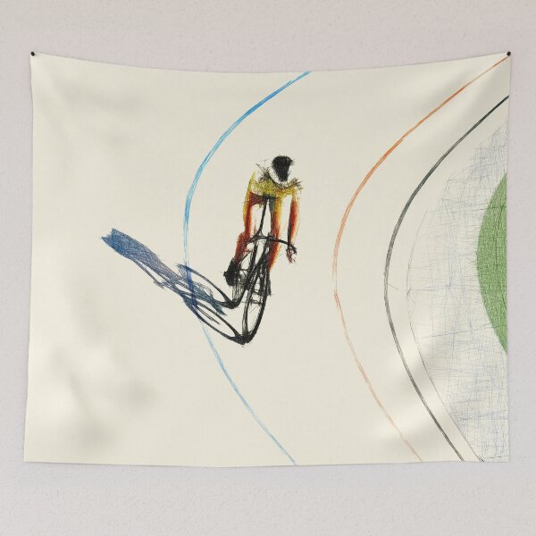 Item preview, Cyclist on a velodrome with yellow jersey. Image is made entirely using lines. designed and sold by janesg.