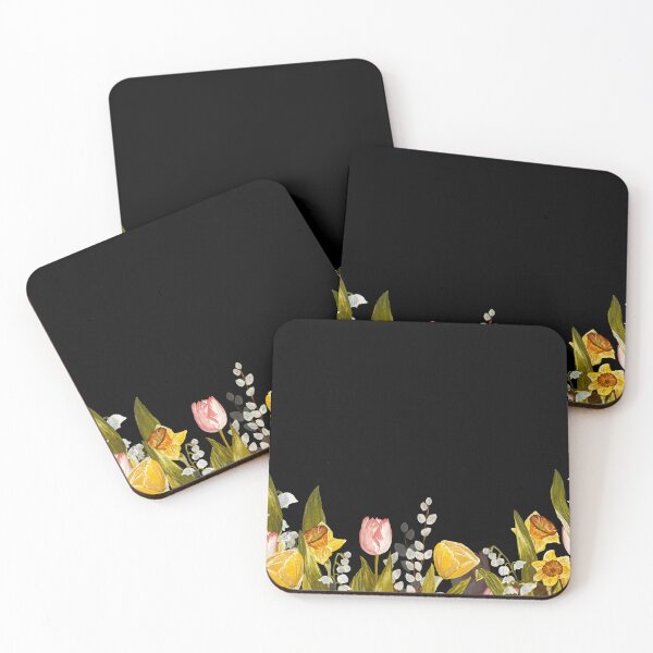 Aperçu de l'œuvre Border snowdrop tulip flower daffodil a watercolor black créée et vendue par Yana Mustafina | Boho Soulful Designs.