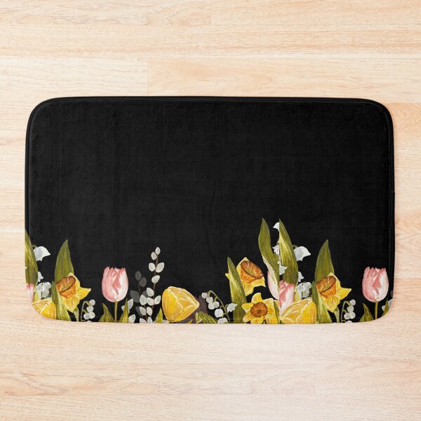 Artikelvorschau, Border snowdrop tulip flower daffodil a watercolor black entworfen und verkauft von Yana Mustafina | Boho Soulful Designs.