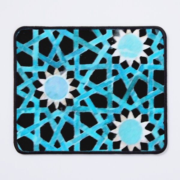 Item preview, BLUE SUN Turkish Geometric Motifs Turquoise Hexagons in Black designed and sold by BulganLumini.