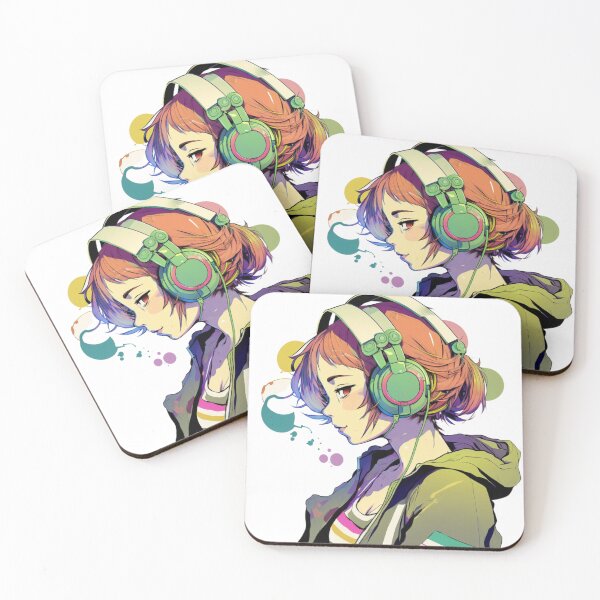 Item preview, anime girl with headphones designed and sold by bubblyblob.