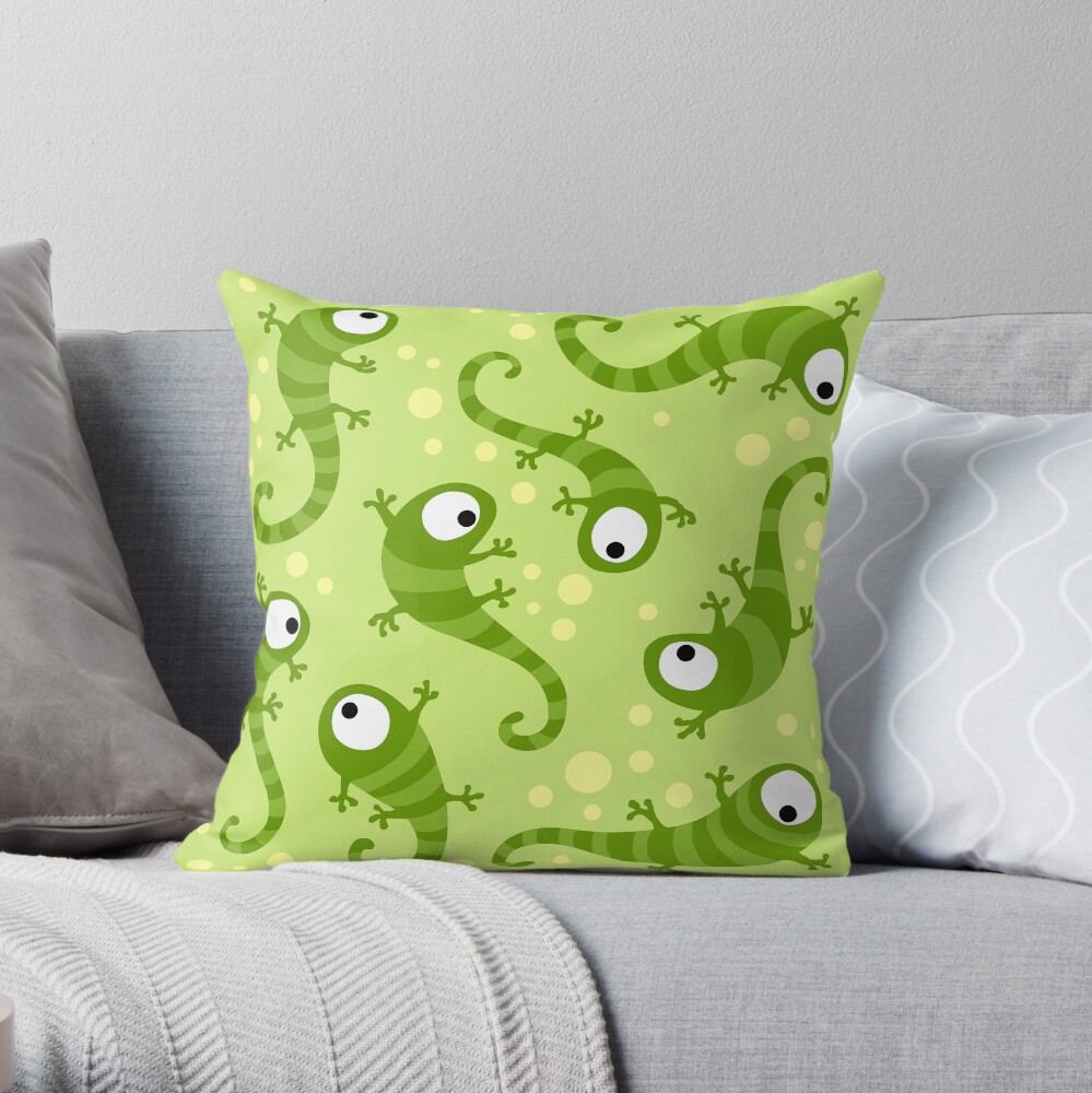Crazy Gecko Green Throw Pillow