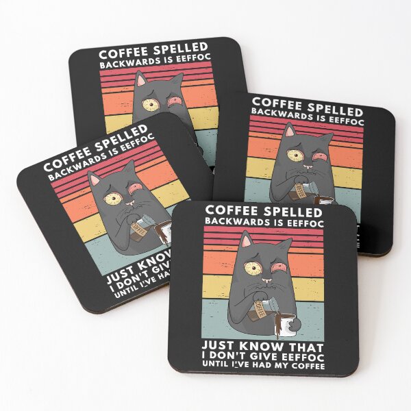 Item preview, El café deletreado al revés es Eeffoc Cat Drinking - Black Cat designed and sold by Soffez.