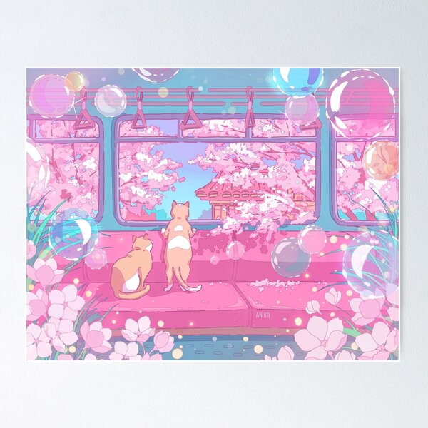 The cute cats on the train (soft colors) Poster