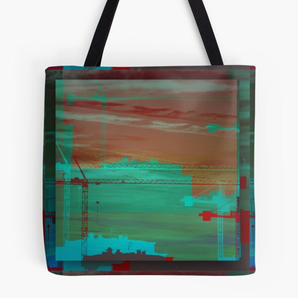 Item preview, Red Cranes, Buildings & Green Skies II designed and sold by dina-ka.