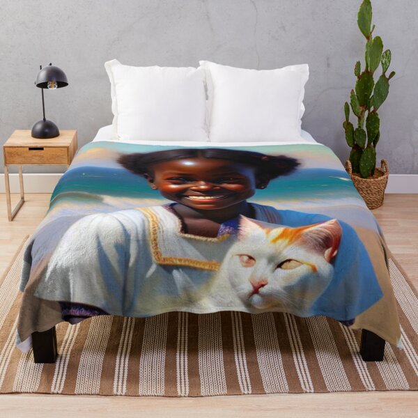 Item preview, African girl with cute white cat designed and sold by Bernsteinhaus.