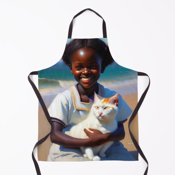 Item preview, African girl with cute white cat designed and sold by Bernsteinhaus.