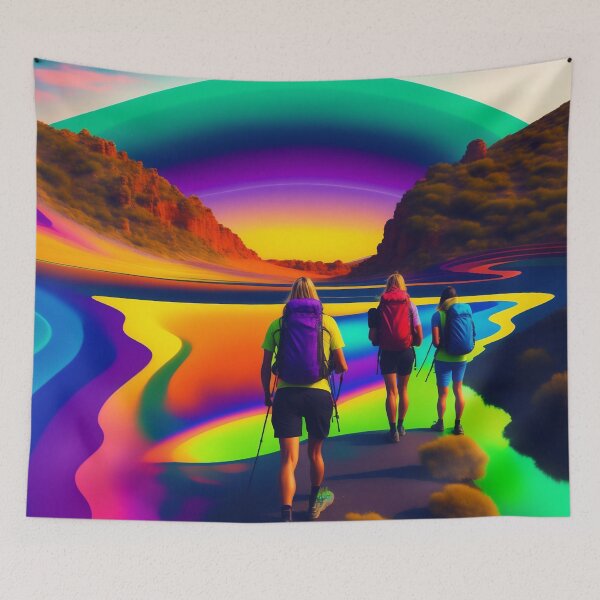 Item preview, Backpackers on Psychedelic Landscape designed and sold by Parag's Travel Shop.