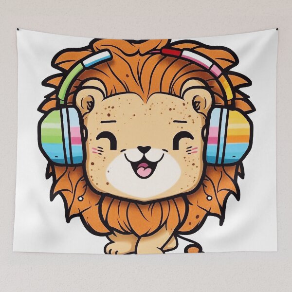 Item preview, Cute lion listens to music on headphones designed and sold by knuppify.
